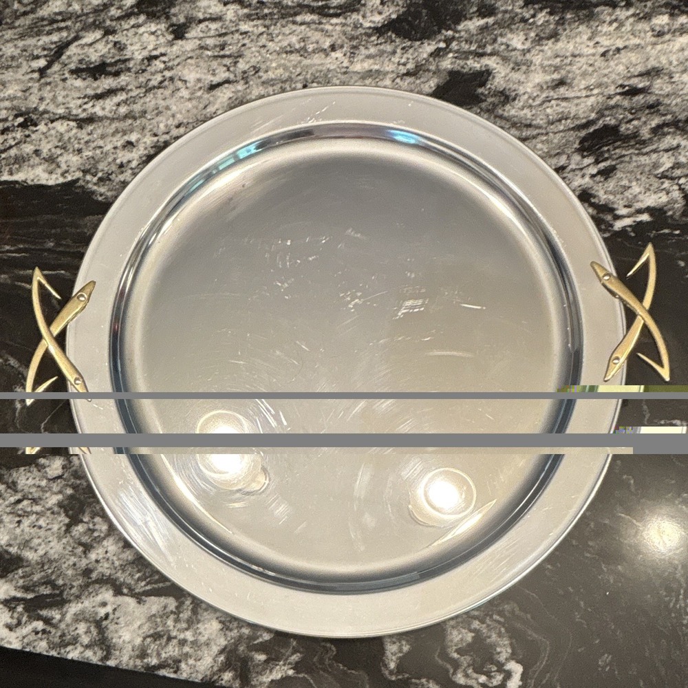Vintage Kromex  Serving Tray w/ Gold Handles, MCM "mode" #270, EUC Silver